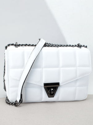 Шкіряна біла стьобана сумка в стилі Шанель | 6829107