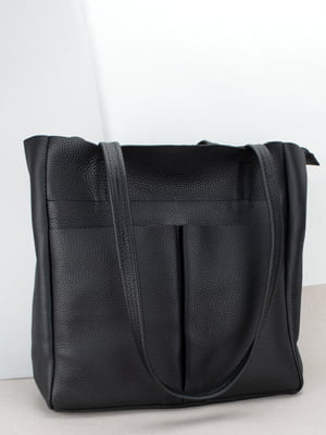 Шкіряна чорна сумка-шопер з 2 ручками | 6829114