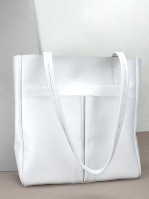 Шкіряна біла сумка-шопер з 2 ручками | 6829115