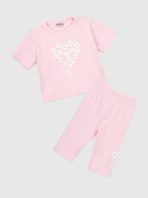 Рожевий комплект: футболка з принтом і шорти | 6829484