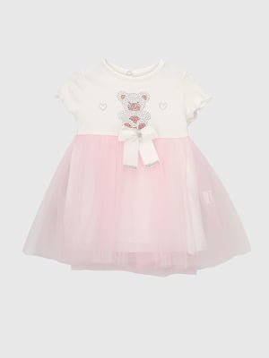 Сукня з фатиновими вставками біло-рожева | 6829807