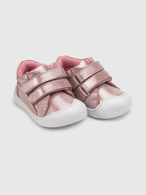 Шкіряні черевики рожево-серебристого кольору на липучках | 6829877