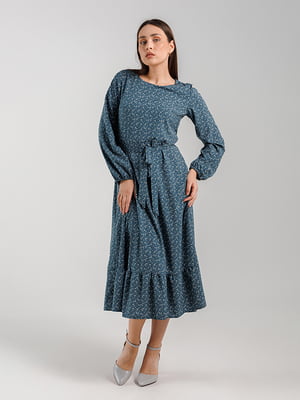 Сукня А-силуету синього кольору з візерунком | 6830396