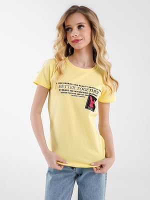 Жовта бавовняна футболка з принтом | 6830511
