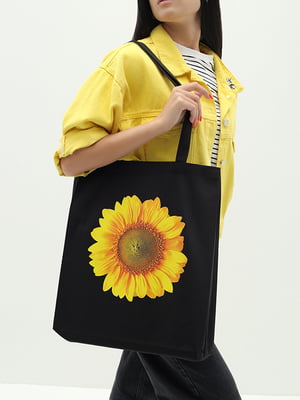 Еко-сумка патріотична чорна з малюнком соняшника | 6830784