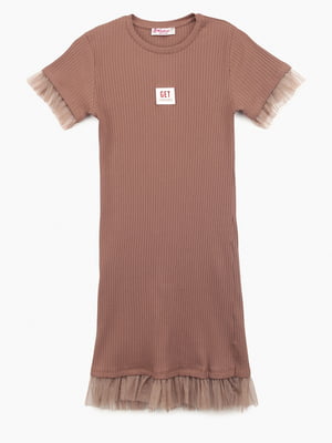 Сукня-футболка в рубчик коричнева  | 6831021