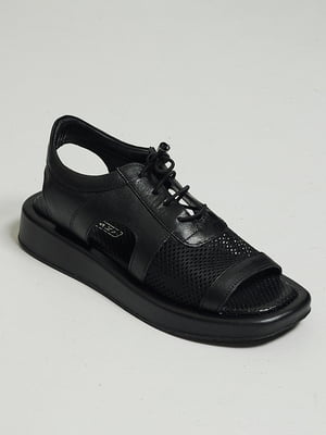 Шкіряні чорні сандалії з сіткою та шнурівкою | 6832261