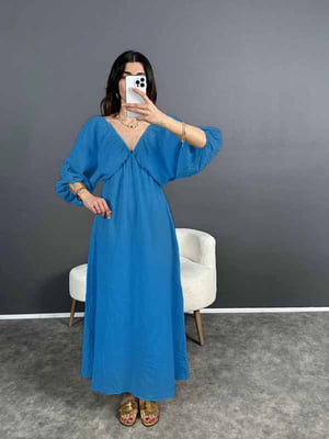 Довга синя сукня вільного фасону | 6833617
