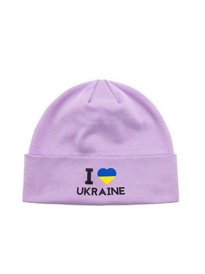 Фіолетова шапка з патріотичним принтом | 6833399