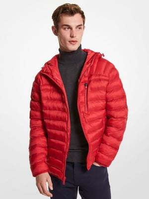 Красная стеганная куртка с капюшоном | 6833871