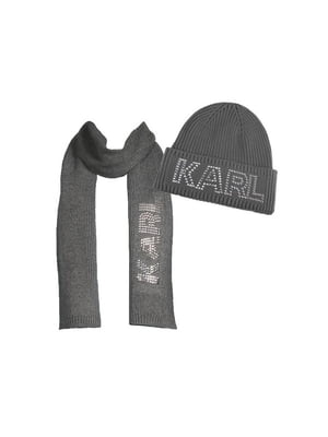 Серый вязаный набор Paris: шапка и шарф | 6833999
