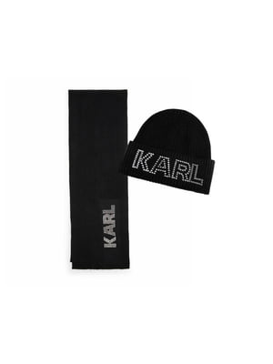 Черный вязаный набор Paris: шапка и шарф | 6834000