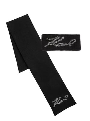 Чорний трикотажний набір Paris: шарф і пов'язка | 6834001
