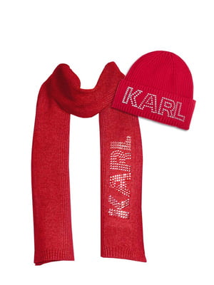 Красный вязаный набор Paris: шапка и шарф | 6834003