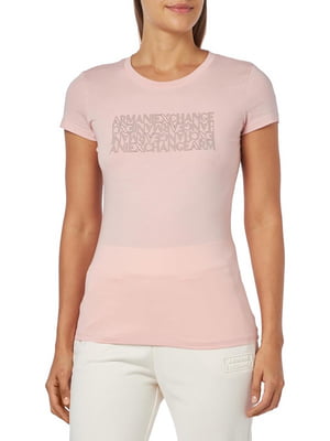 Бавовняна рожева футболка з логотипом | 6834018