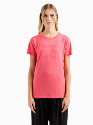 Хлопковая розовая футболка с бархатным логотипом | 6834020