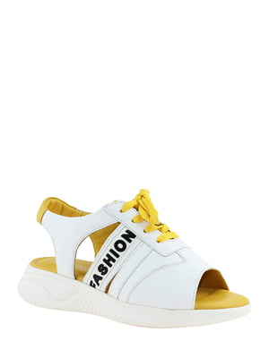 Біло-жовті босоніжки на шнурівці | 6605097