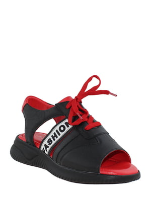 Черно-красные босоножки на шнуровке | 6605098