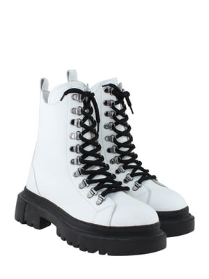 Білі шкіряні черевики на шнурівці | 6605152