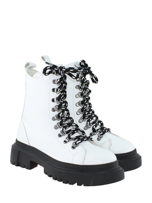 Белые кожаные ботинки на шнуровке | 6605153