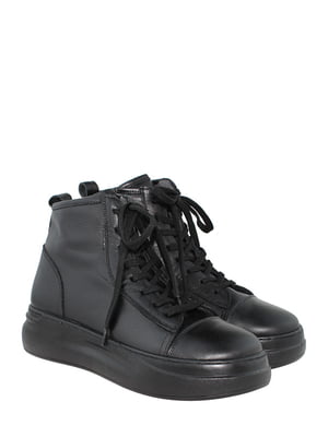 Чорні шкіряні черевики на шнурівці | 6605158