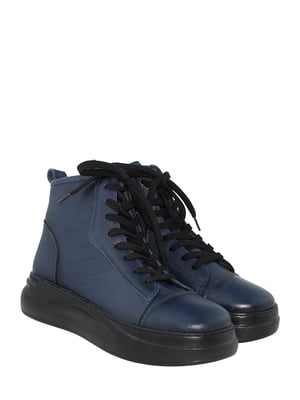 Сині шкіряні черевики на шнурівці | 6605159