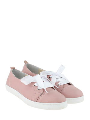 Розовые кеды на белой шнуровке | 6605168