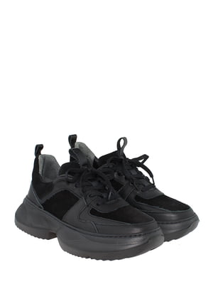 Кросівки чорні з натуральної замші зі вставками з натуральної шкіри | 6605191