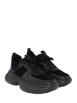 Утеплені чорні кросівки із натуральної замші зі вставками із натуральної шкіри | 6605193