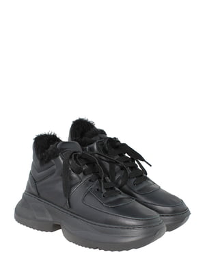 Высокие утепленные кроссовки из натуральной кожи черные | 6605197