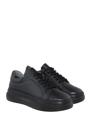 Кросівки із натуральної шкіри на шнурівці чорні | 6605199
