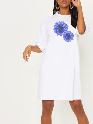 Сукня-футболка біла з подовженим рукавом "Chintz Floral" | 6834114