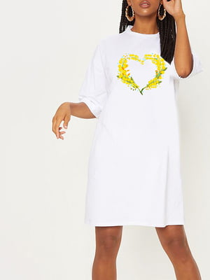 Сукня-футболка біла з подовженим рукавом "Enchanted Florals Heart" | 6834115