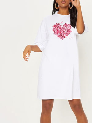 Сукня-футболка біла з подовженим рукавом "Lush Bloom Heart" | 6834117