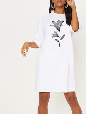 Сукня-футболка біла з подовженим рукавом "Sprig of black lily" | 6834118