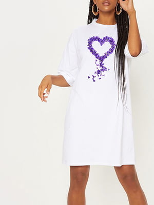 Сукня-футболка біла з подовженим рукавом "Vibrant Floral Heart" | 6834119