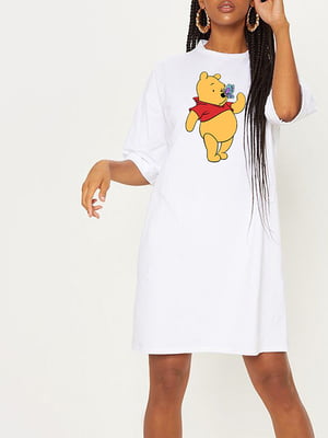 Сукня-футболка біла з подовженим рукавом "Winnie and the butterfly" | 6834120