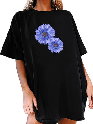 Сукня-футболка чорна з подовженим рукавом "Chintz Floral" | 6834122