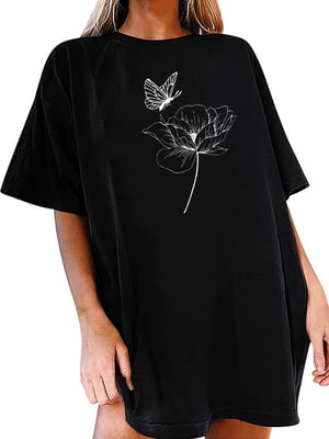 Сукня-футболка чорна з подовженим рукавом "Lepidopteran Landscape" | 6834124