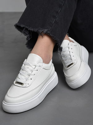 Кросівки з натуральної шкіри білого кольору на шнурівці  | 6828219
