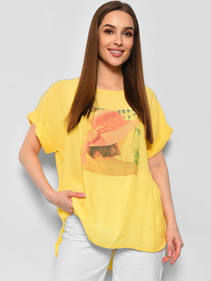 Жовта вільна футболка з принтом | 6835190