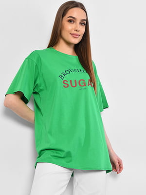 Зелена вільна футболка з принтом | 6835196