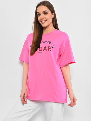 Рожева вільна футболка з принтом | 6835200