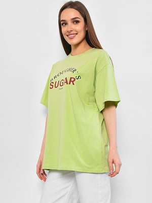 Зелена вільна футболка з принтом | 6835203