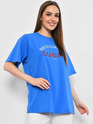 Синя вільна футболка з принтом | 6835204