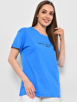 Синя класична футболка з принтом | 6835225