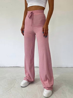 Рожеві розкльошені штани в рубчик | 6835294