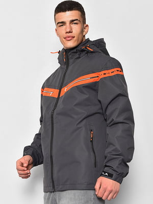 Демісезонна сіра куртка з помаранчевими смужками | 6835331