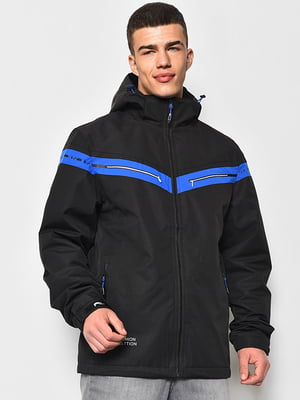 Демісезонна чорна куртка з синіми смужками | 6835334