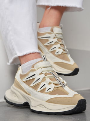 Кросівки бежево-білого кольору на шнурівці | 6835406